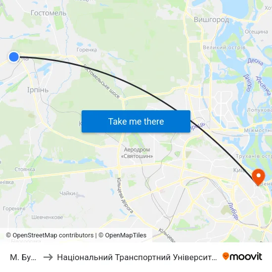 М. Буча to Національний Транспортний Університет map