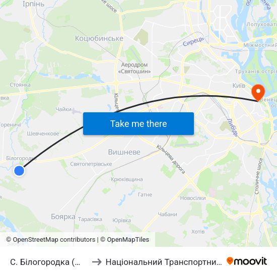 С. Білогородка (Школа №2) to Національний Транспортний Університет map
