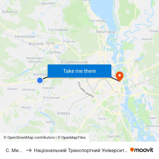 С. Мила to Національний Транспортний Університет map