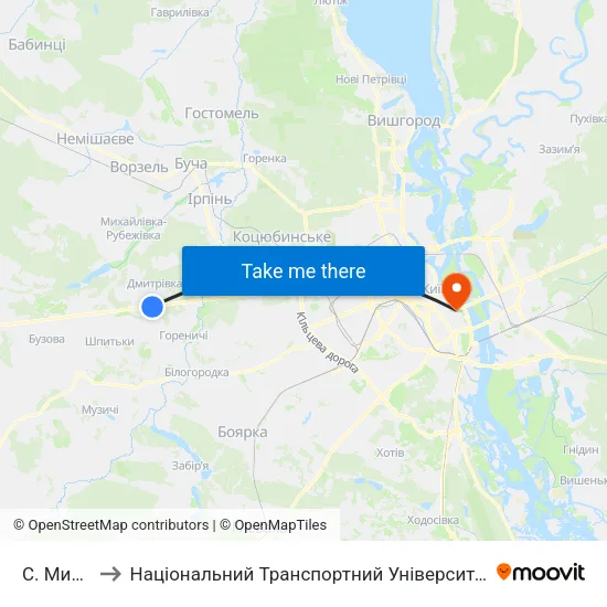 С. Мила to Національний Транспортний Університет map