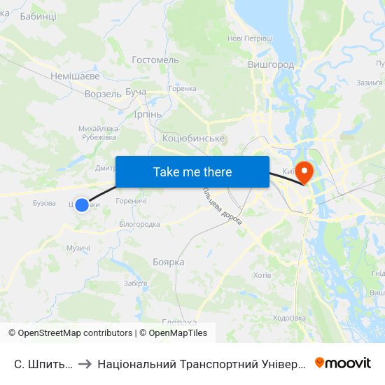 С. Шпитьки to Національний Транспортний Університет map