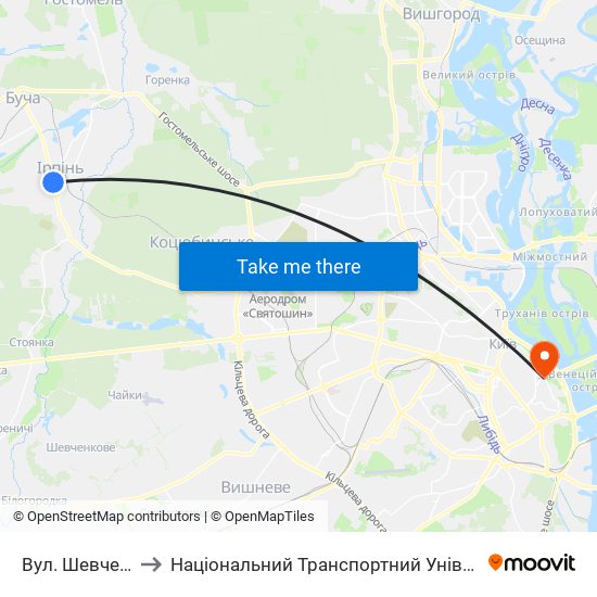 Вул. Шевченка to Національний Транспортний Університет map