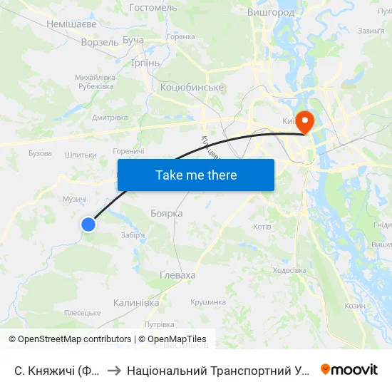 С. Княжичі (Ферма) to Національний Транспортний Університет map