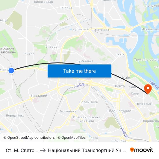 Ст. М. Святошин to Національний Транспортний Університет map