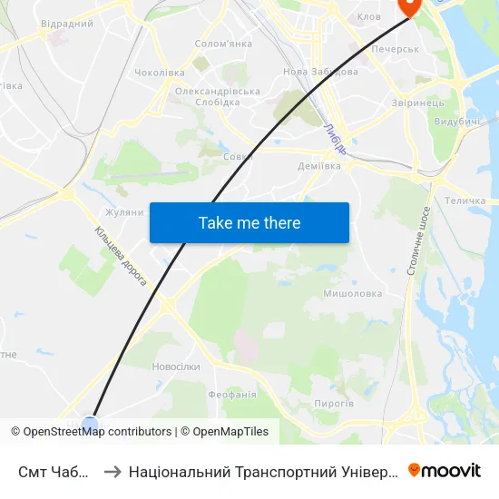 Смт Чабани to Національний Транспортний Університет map