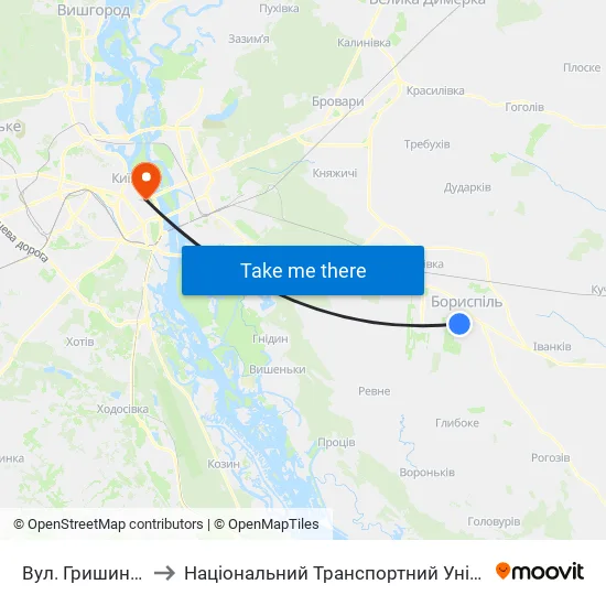 Вул. Гришинська to Національний Транспортний Університет map
