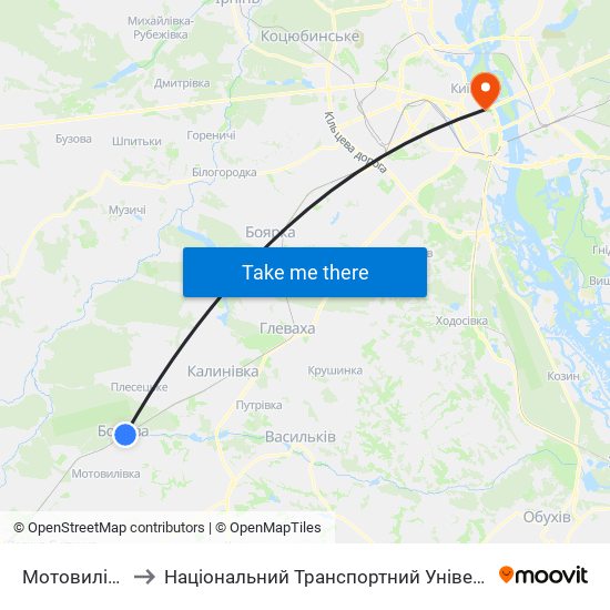 Мотовилівка to Національний Транспортний Університет map