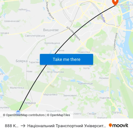 888 Км to Національний Транспортний Університет map