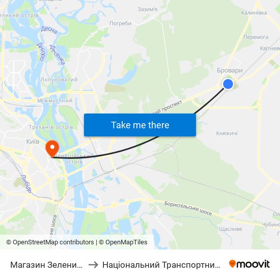 Магазин Зелений Папуга to Національний Транспортний Університет map