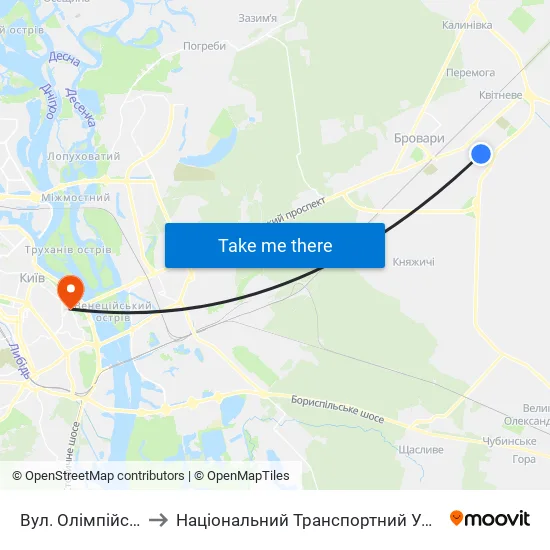Вул. Олімпійська-2 to Національний Транспортний Університет map