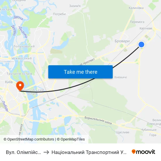 Вул. Олімпійська-3 to Національний Транспортний Університет map