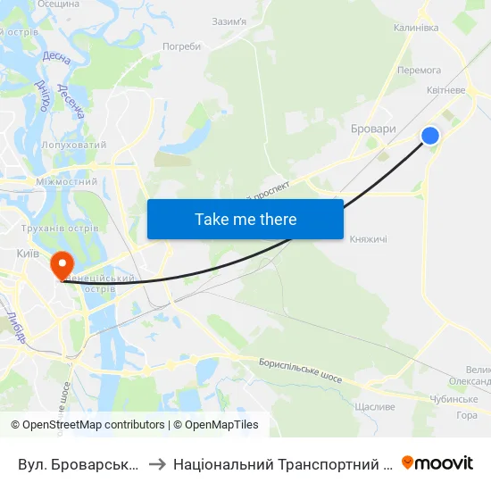 Вул. Броварської Сотні to Національний Транспортний Університет map