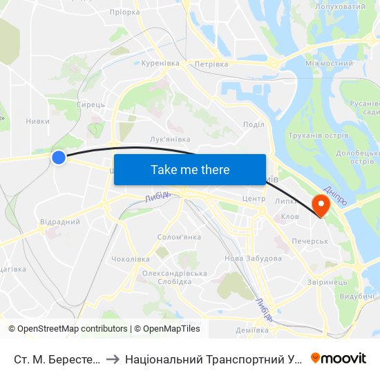 Ст. М. Берестейська to Національний Транспортний Університет map