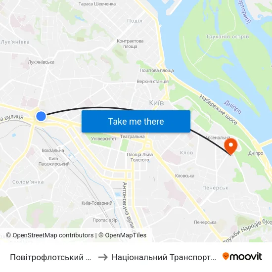 Повітрофлотський Шляхопровід to Національний Транспортний Університет map