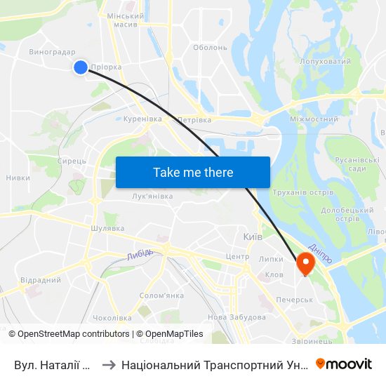 Вул. Наталії Ужвій to Національний Транспортний Університет map