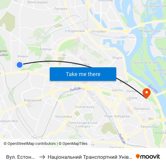 Вул. Естонська to Національний Транспортний Університет map