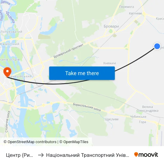 Центр (Ринок) to Національний Транспортний Університет map