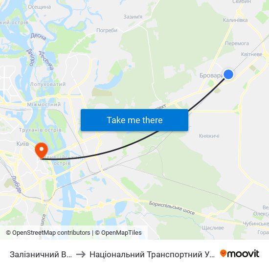 Залізничний Вокзал to Національний Транспортний Університет map