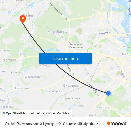 Ст. М. Виставковий Центр to Санаторій «Ірпінь» map