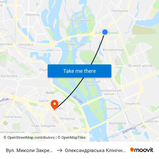 Вул. Миколи Закревського to Олександрівська Клінічна Лікарня map