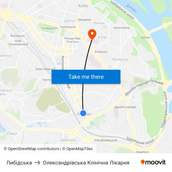 Либідська to Олександрівська Клінічна Лікарня map