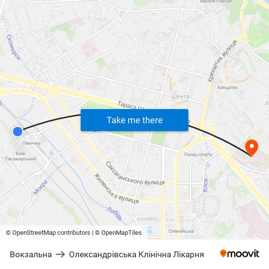 Вокзальна to Олександрівська Клінічна Лікарня map