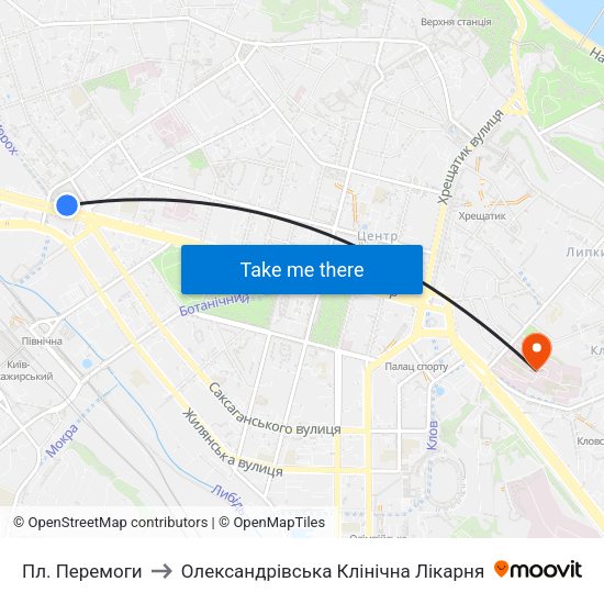 Пл. Перемоги to Олександрівська Клінічна Лікарня map