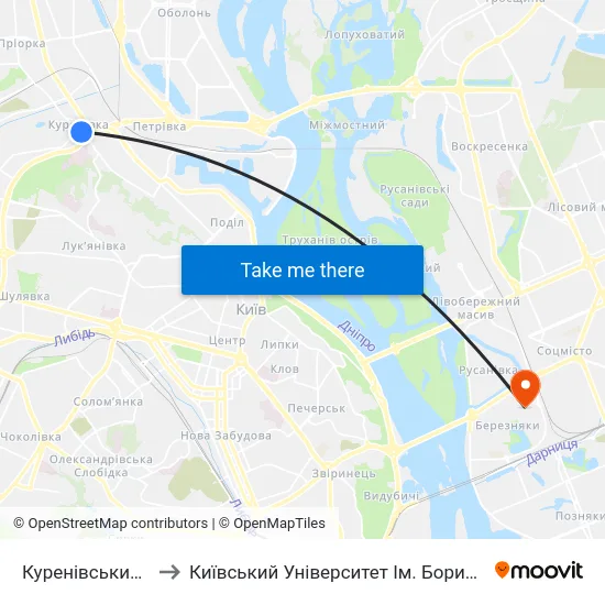 Куренівський Парк to Київський Університет Ім. Бориса Грінченка map