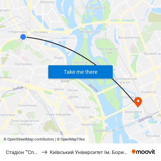 Стадіон ""Спартак"" to Київський Університет Ім. Бориса Грінченка map