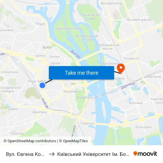 Вул. Євгена Коновальця to Київський Університет Ім. Бориса Грінченка map