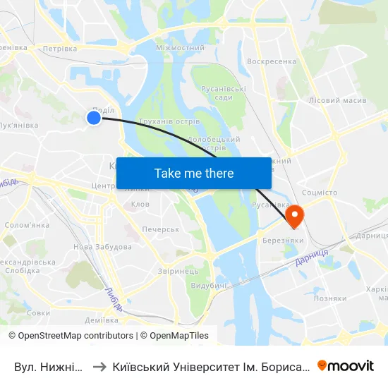 Вул. Нижній Вал to Київський Університет Ім. Бориса Грінченка map