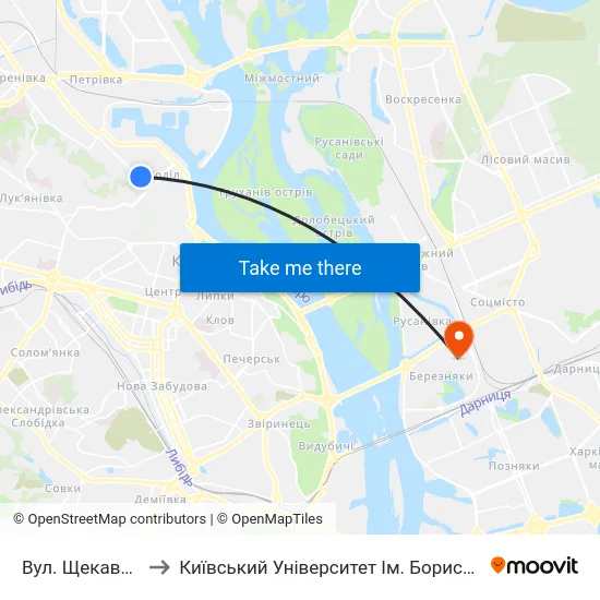 Вул. Щекавицька to Київський Університет Ім. Бориса Грінченка map