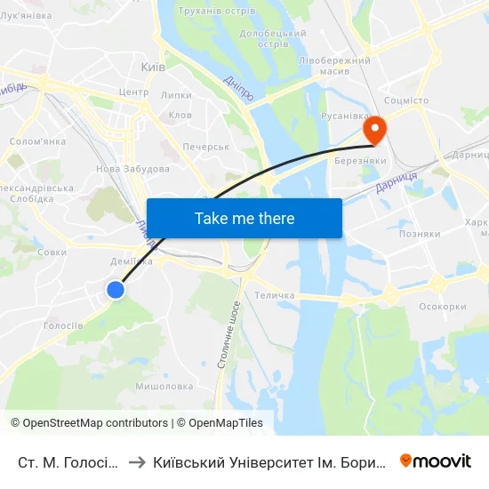 Ст. М. Голосіївська to Київський Університет Ім. Бориса Грінченка map