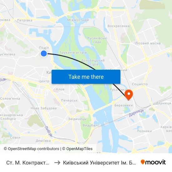 Ст. М. Контрактова Площа to Київський Університет Ім. Бориса Грінченка map