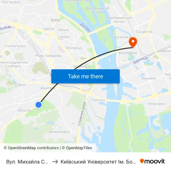 Вул. Михайла Стельмаха to Київський Університет Ім. Бориса Грінченка map