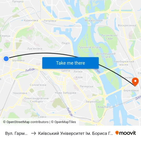 Вул. Гарматна to Київський Університет Ім. Бориса Грінченка map