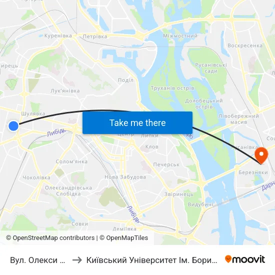 Вул. Олекси Тихого to Київський Університет Ім. Бориса Грінченка map