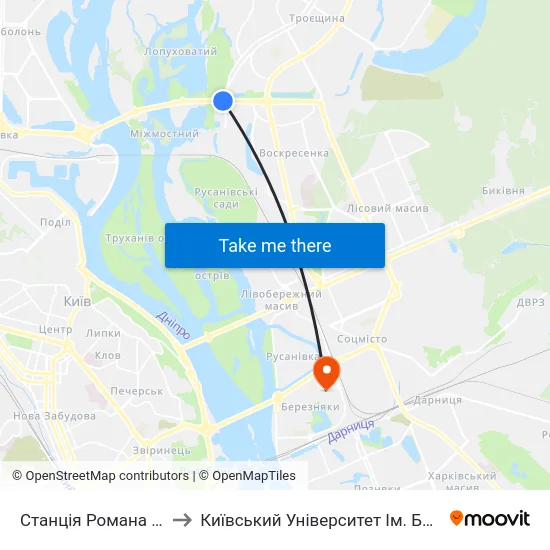 Станція Романа Шухевича to Київський Університет Ім. Бориса Грінченка map