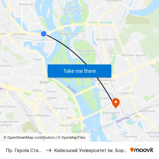 Пр. Героїв Сталінграда to Київський Університет Ім. Бориса Грінченка map