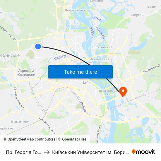 Пр. Георгія Ґонґадзе to Київський Університет Ім. Бориса Грінченка map