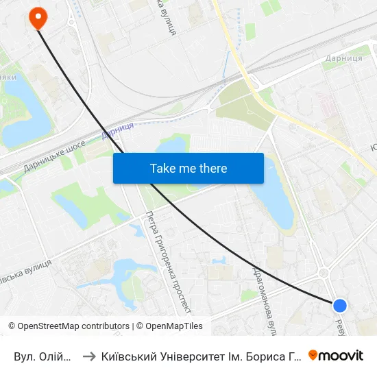 Вул. Олійника to Київський Університет Ім. Бориса Грінченка map