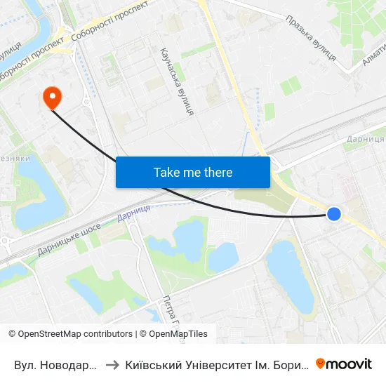 Вул. Новодарницька to Київський Університет Ім. Бориса Грінченка map