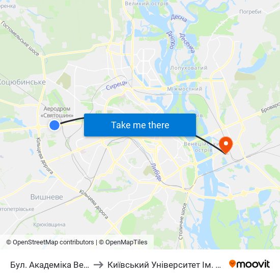 Бул. Академіка Вернадського to Київський Університет Ім. Бориса Грінченка map