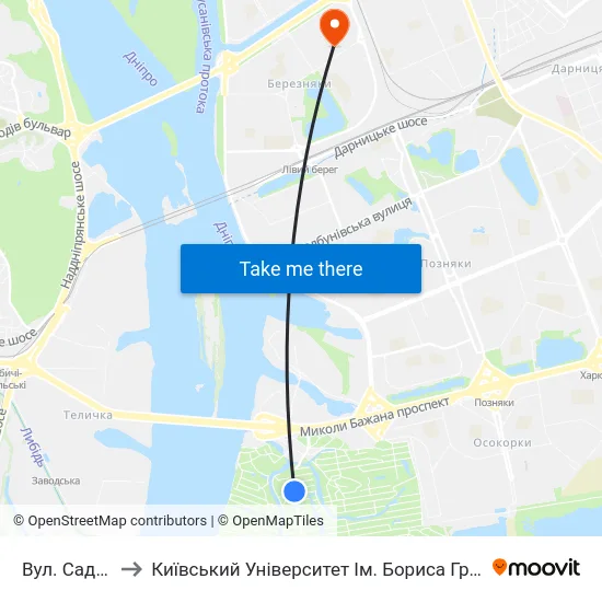 Вул. Садова to Київський Університет Ім. Бориса Грінченка map
