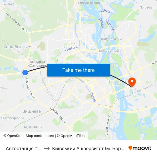 Автостанція ""Дачна"" to Київський Університет Ім. Бориса Грінченка map