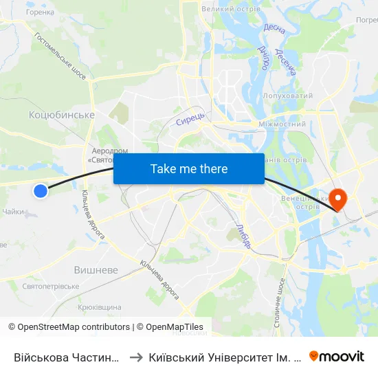 Військова Частина (На Вимогу) to Київський Університет Ім. Бориса Грінченка map