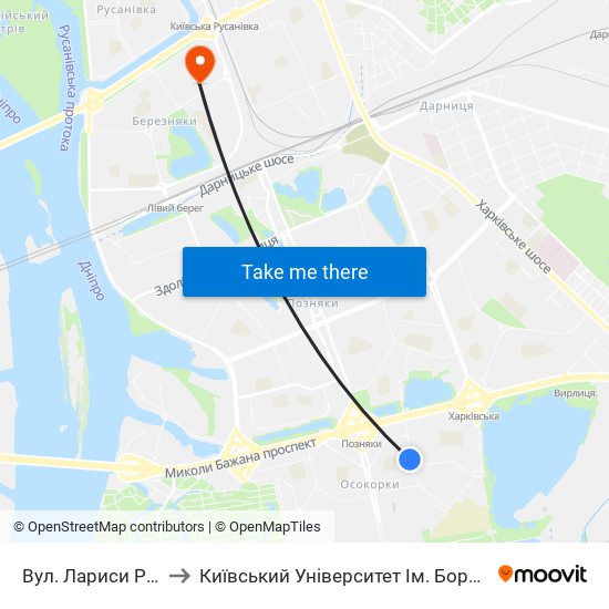 Вул. Лариси Руденко to Київський Університет Ім. Бориса Грінченка map