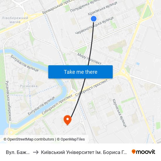 Вул. Бажова to Київський Університет Ім. Бориса Грінченка map