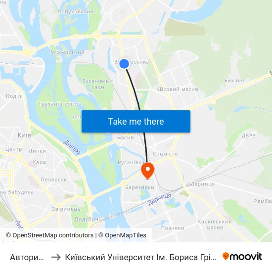 Авторинок to Київський Університет Ім. Бориса Грінченка map