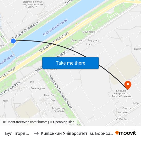 Бул. Ігоря Шамо to Київський Університет Ім. Бориса Грінченка map